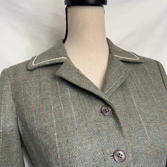 Vtg Y2K Halogen Wool Tweed Womens Crop Blazer Sz S Pin Stripe Preppy Old Money - Picture 2 of 12
